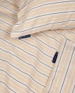 Stripete sengesett i bomullspoplin, beige/hvit 140x220cm thumbnail