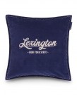 Lexington Logo Putetrekk i Økologisk Bomullsfløyel, Blå/Beige 50x50cm thumbnail