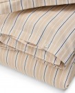 Stripete sengesett i bomullspoplin, beige/hvit 140x220cm thumbnail