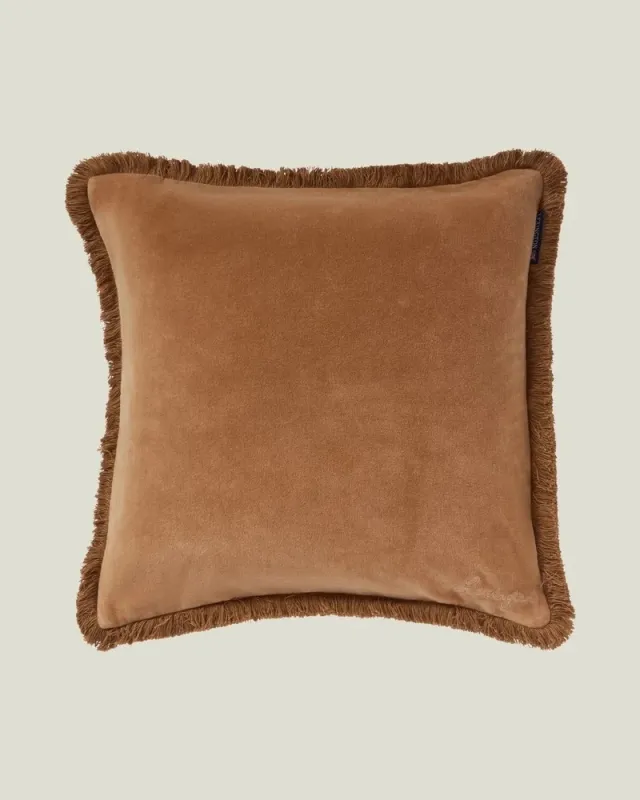 Lexington Putetrekk i Økologisk Bomullsfløyel m/Frynsekant - 50x50cm, Fudge