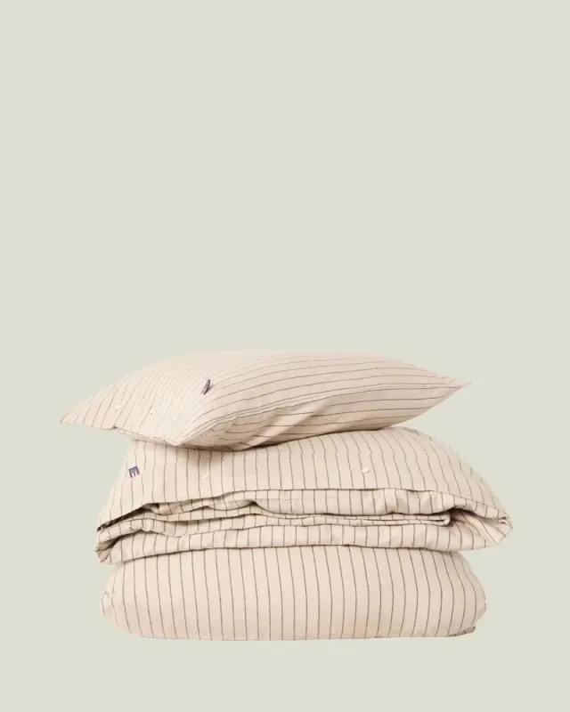 Lexington Pinstripet Sengesett i Bomullsflanell - Beige/Brun, 140x220cm