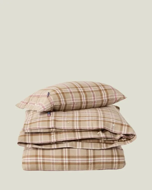 Lexington Rutete Sengesett i Bomullsflanell - Fudge/Beige/Fig, 140x200cm