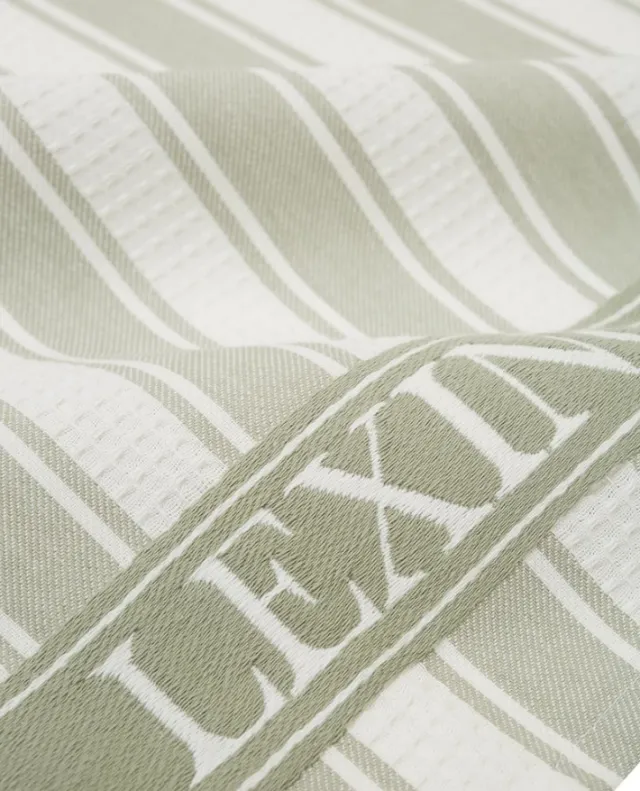 Icons stripet kjøkkenhåndkle m/vaffelstruktur, bomullstwill - Grønn/Hvit