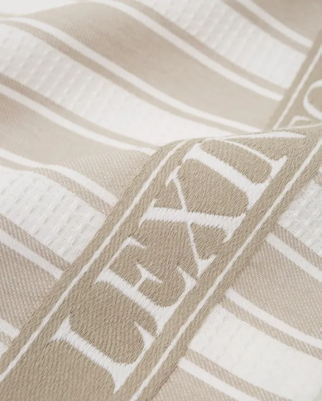 Icons stripet kjøkkenhåndkle m/vaffelstruktur, bomullstwill - Beige/Hvit