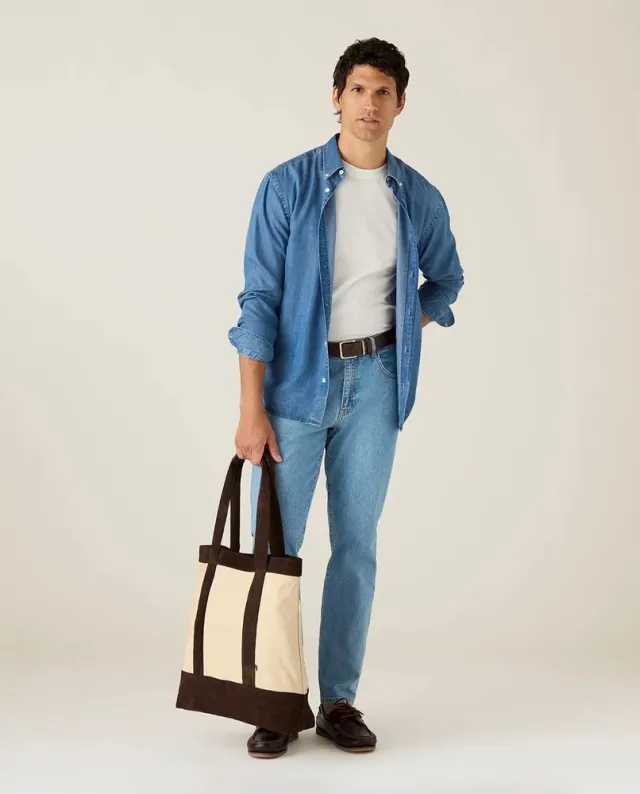 Lexington Contrast Suede Canvas Shopper, Offwhite/Brun