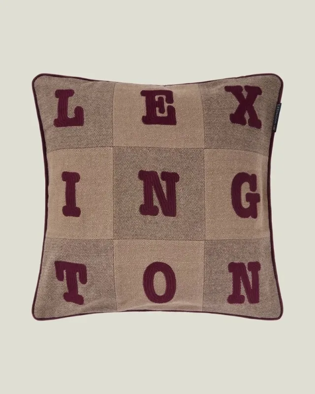 Lexington Letter Patch Tweed Putetrekk I Økologisk Bomull - Beige/Brun/Fig, 50x50cm